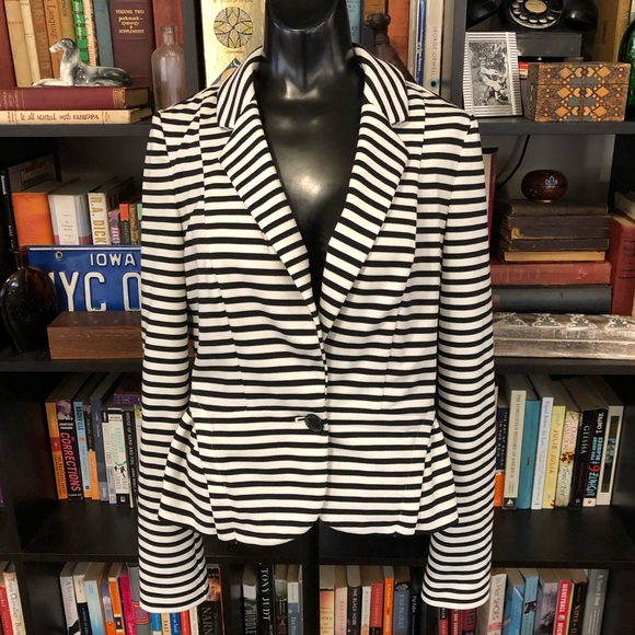 Elle Black & White Striped Peplum Blazer - Picture 1 of 8